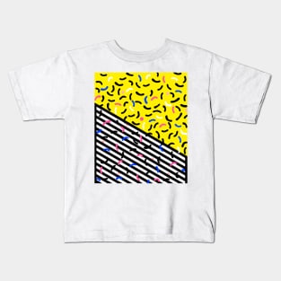 80s pop art 003 yellow, black and white stripes Kids T-Shirt